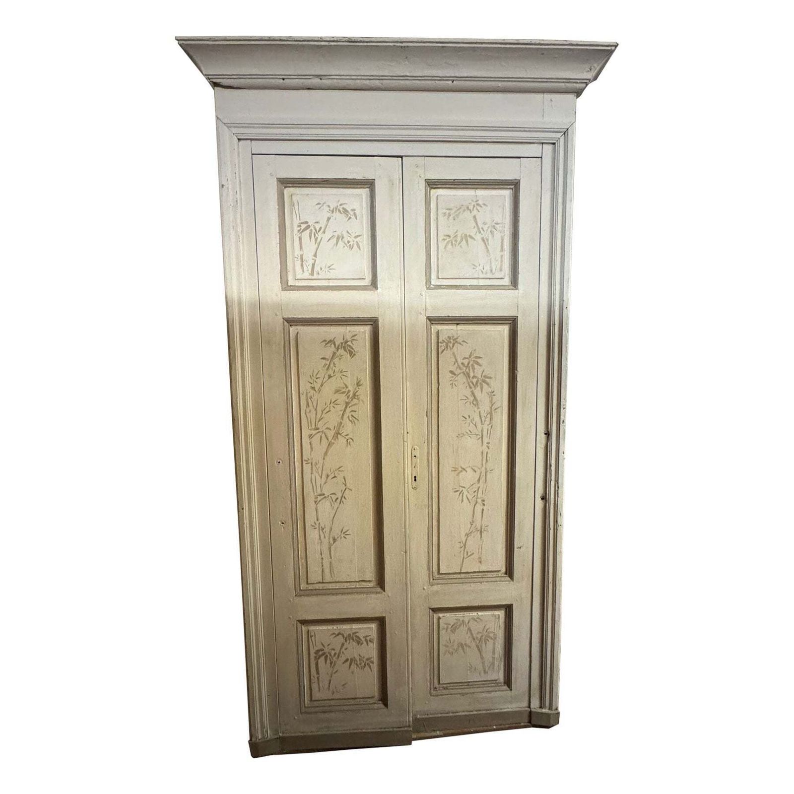 Double Wing Door, Painted With Bamboo Motif And Original Frame, Italy