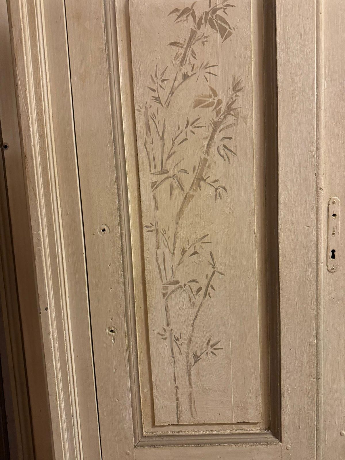 Double Wing Door, Painted With Bamboo Motif And Original Frame, Italy photo Home Fixtures
