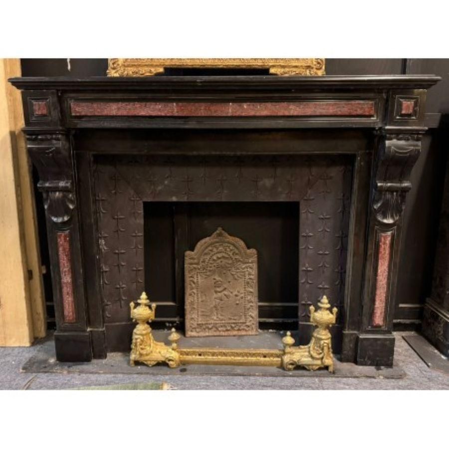 Belgium Black Marble Antique Fireplace With France Red Marble Inlays photo for sale