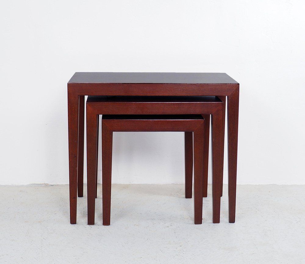 Mahogany Nesting Tables By Severin Hansen For Haslev Møbelsnedkeri, 1960s, Set Of 3 photo for sale