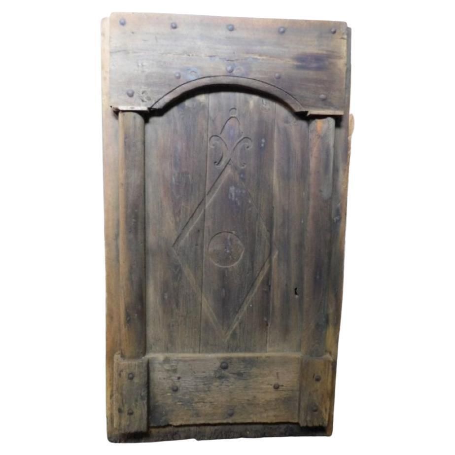 Rustic Entrance Main Door, Dark Brown Chestnut Hand Carved, Italy