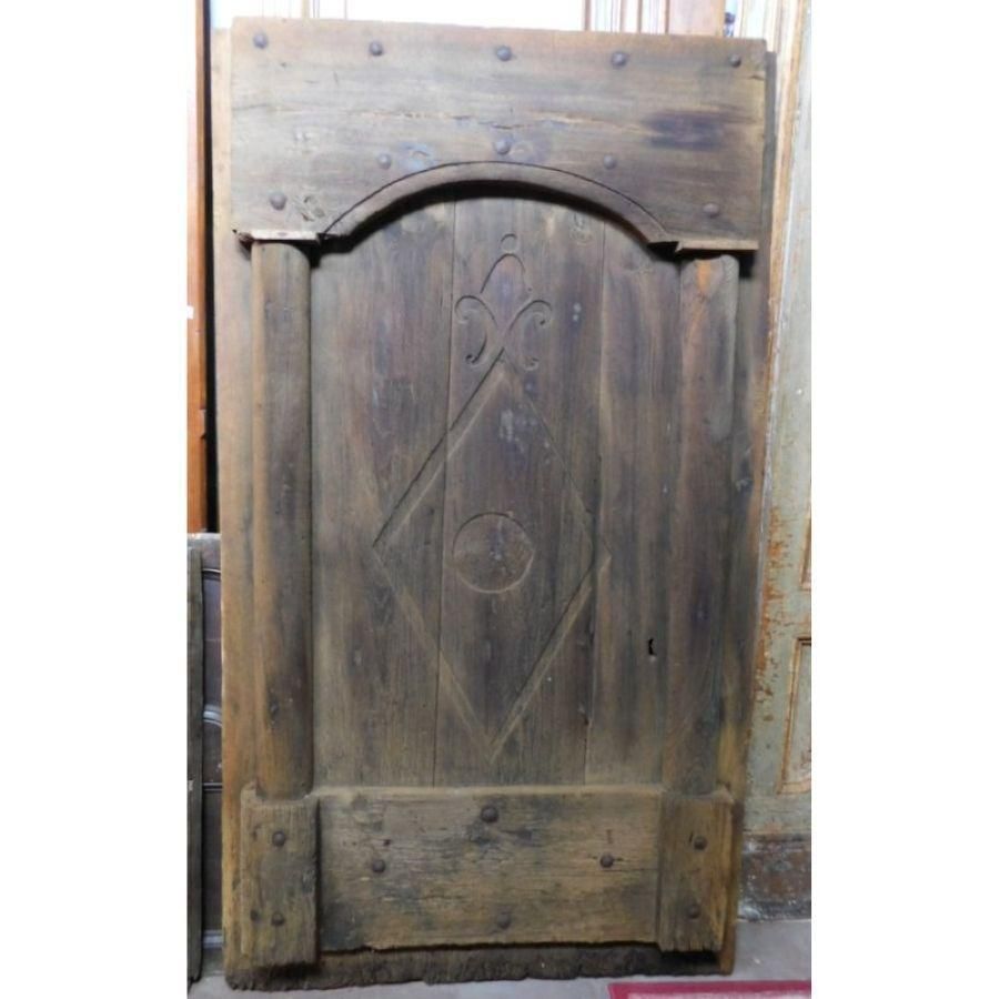 Rustic Entrance Main Door, Dark Brown Chestnut Hand Carved, Italy photo vinterior