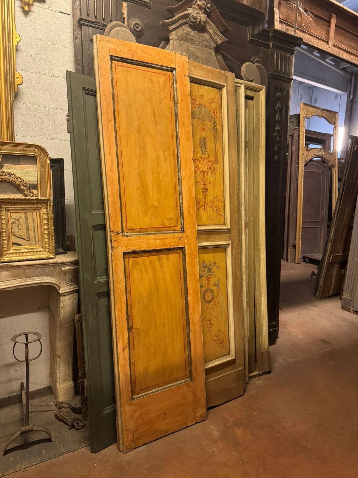 Lacquered Wooden Double Door, Yellow Painted Panels, Italy photo Home Fixtures