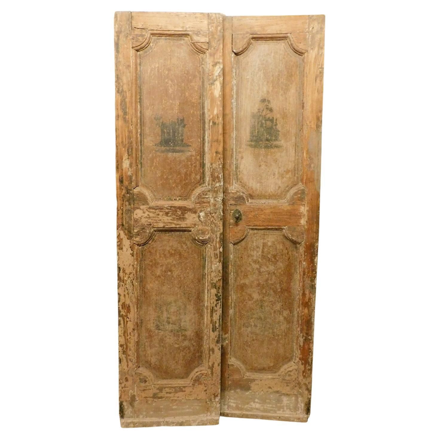 Beige Lacquered Double Door With Sculptures Painted, Italy