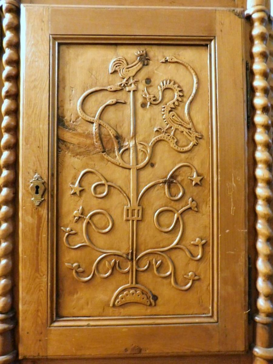 Rustic Sideboard, Double Body, Larch Wood, Carved Mountain Theme, Italy photo furniture