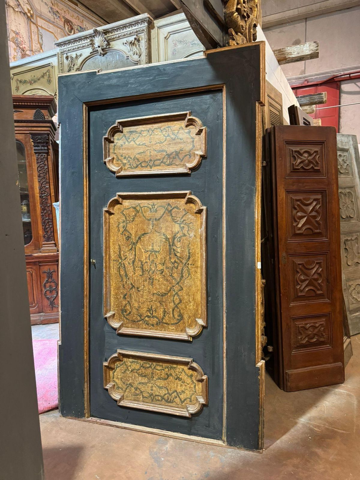 Home Fixtures Lacquered Wood Door, Painted Panels With Molure Molding And Frame, Italy photo