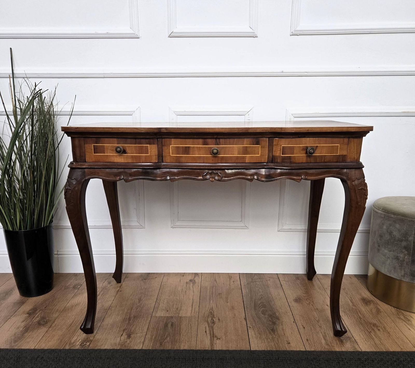 Antique Italian Kidney Shaped Inlay Walnut Burl Wood Writing Desk Table photo vinterior