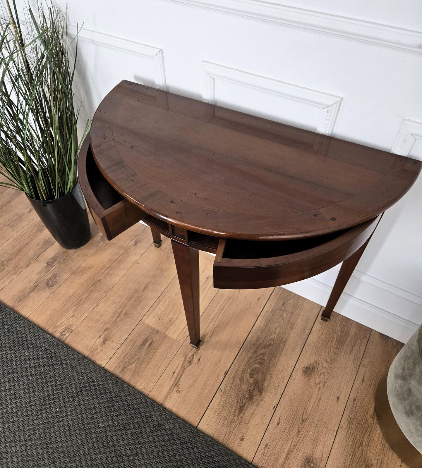 Mid Century Italian Wood Demi Lune Wall Console Side Table With Hidden Drawers photo vinterior