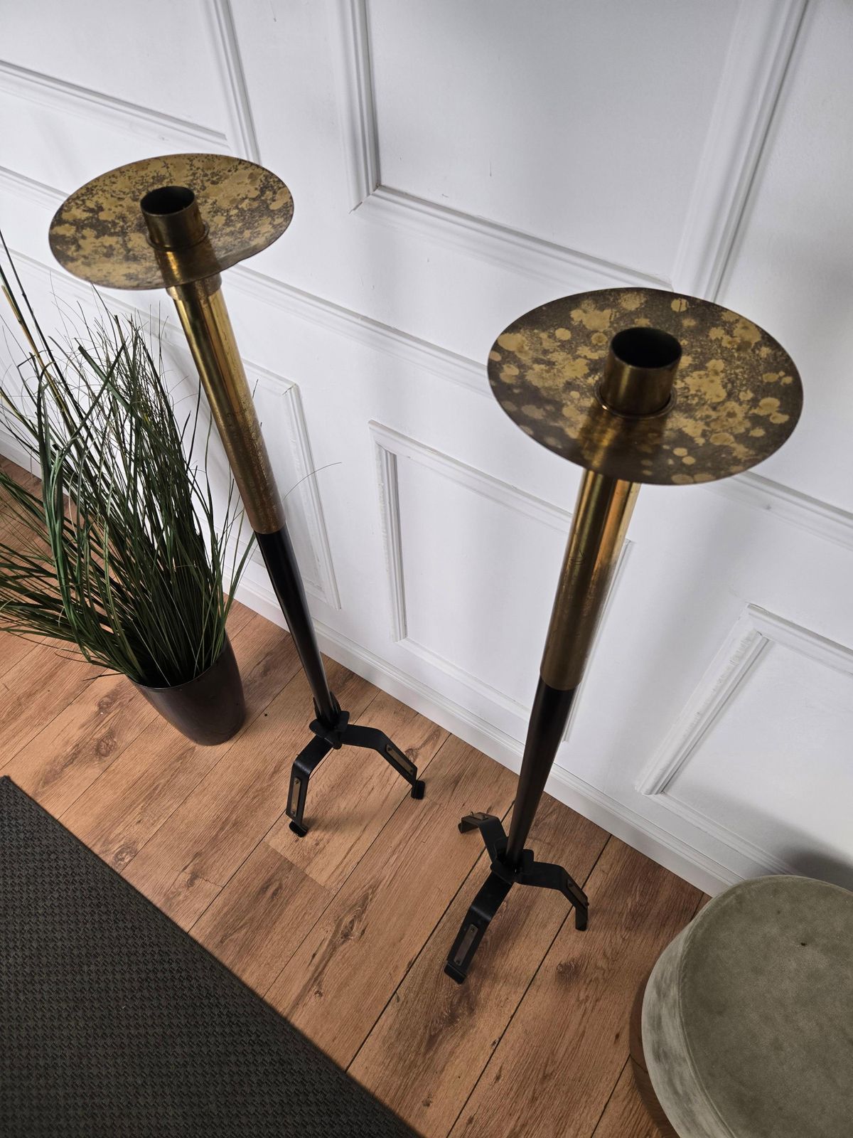 Pair Of Italian Mid Century Modern Deco Tall Floor Candle Holders photo buy