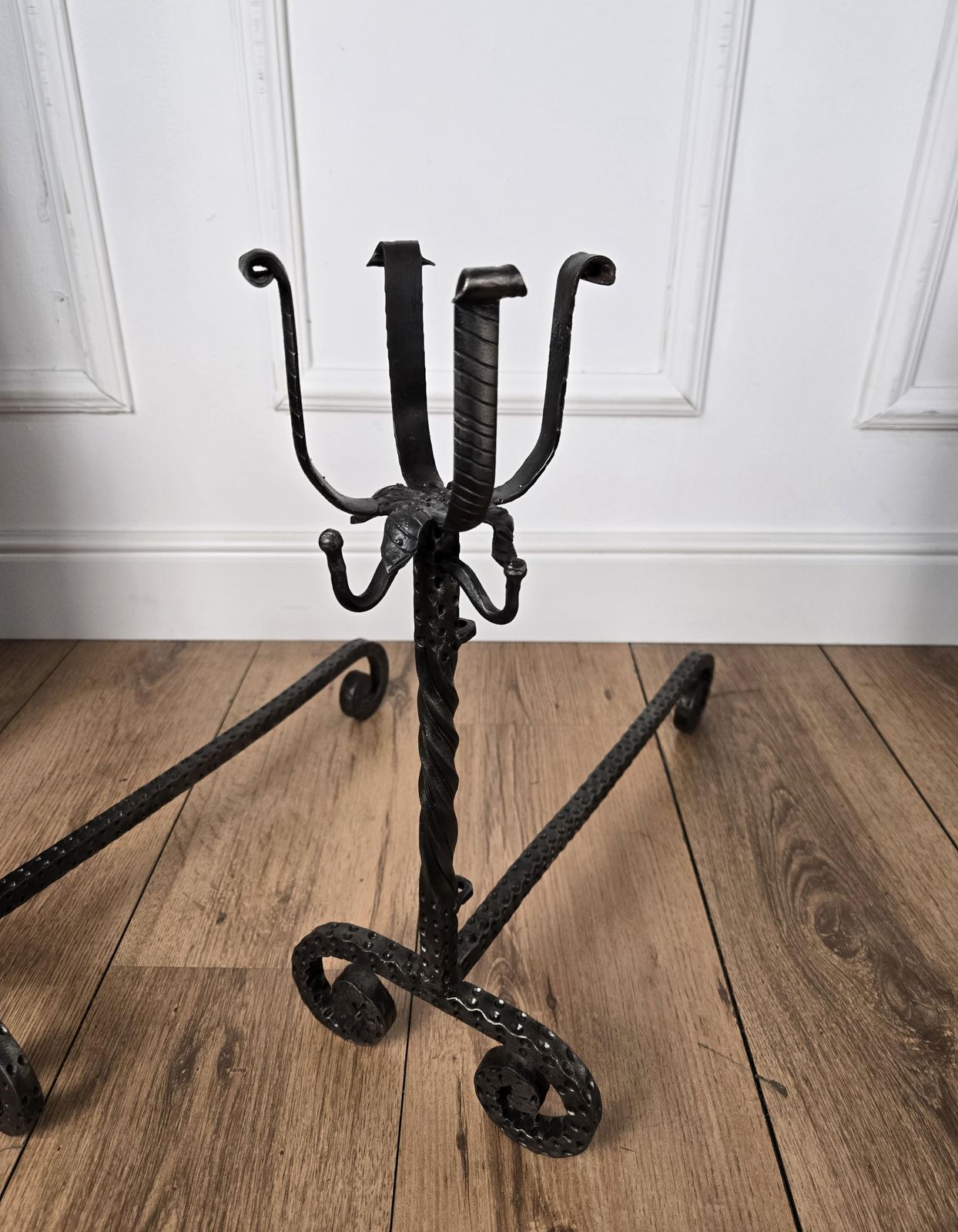 Pair Of Antique Italian Wrought Iron Andirons Fireplace Log Holder photo Home Fixtures