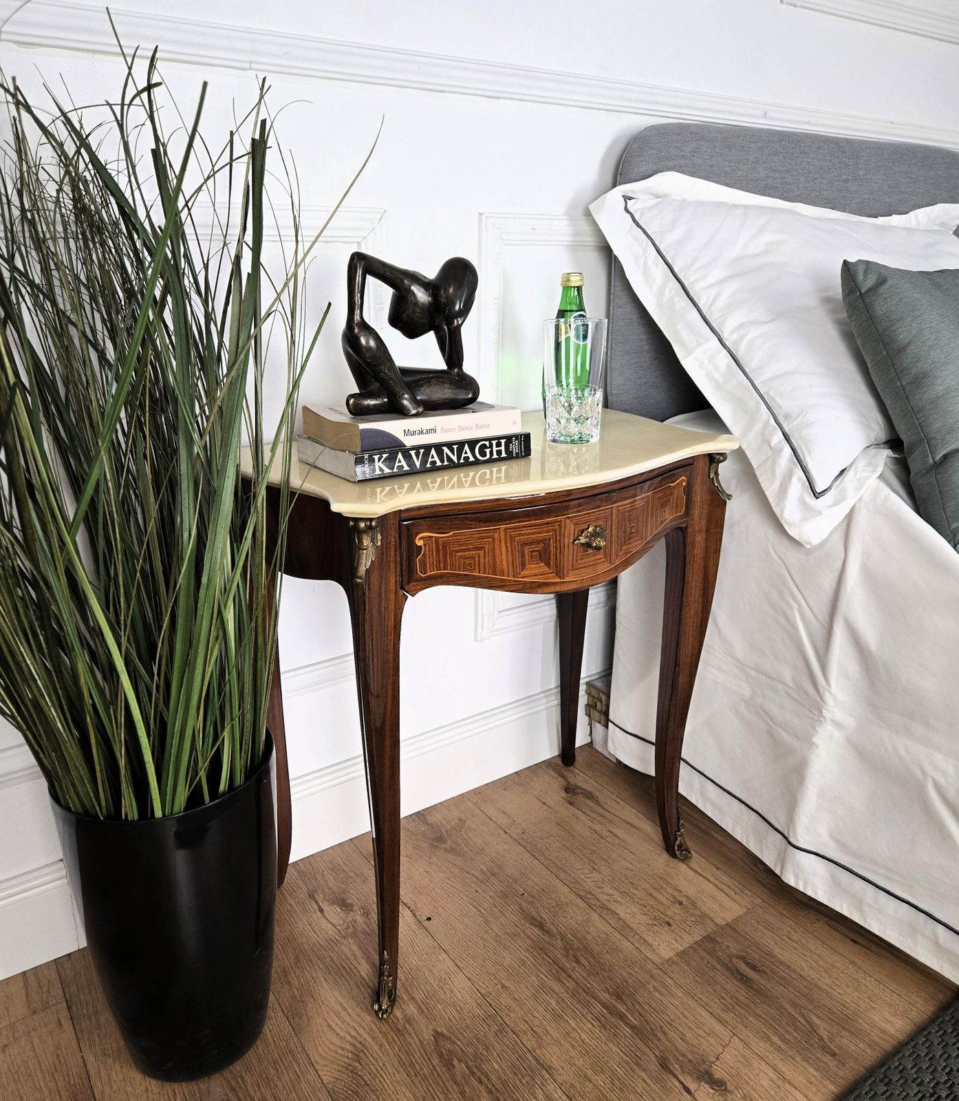 Pair Of Italian Mid Century Wood Marble Top Night Stands Bedside Tables photo for sale