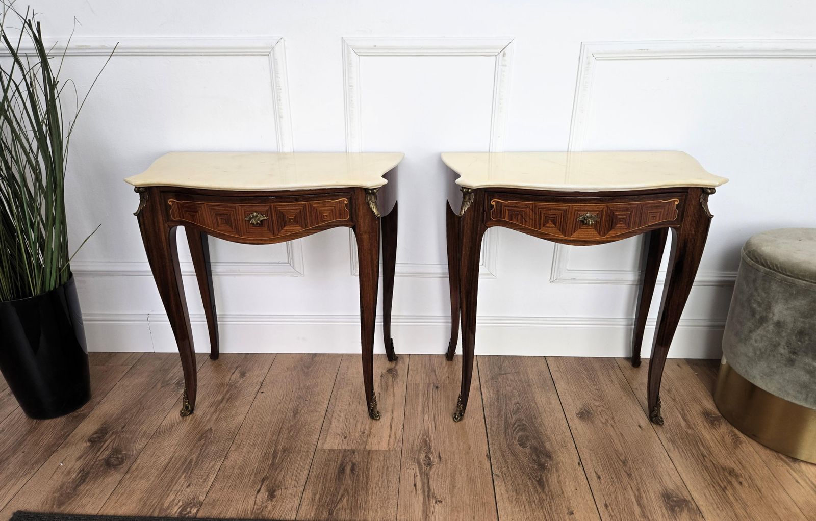 Pair Of Italian Mid Century Wood Marble Top Night Stands Bedside Tables photo 1736.0
