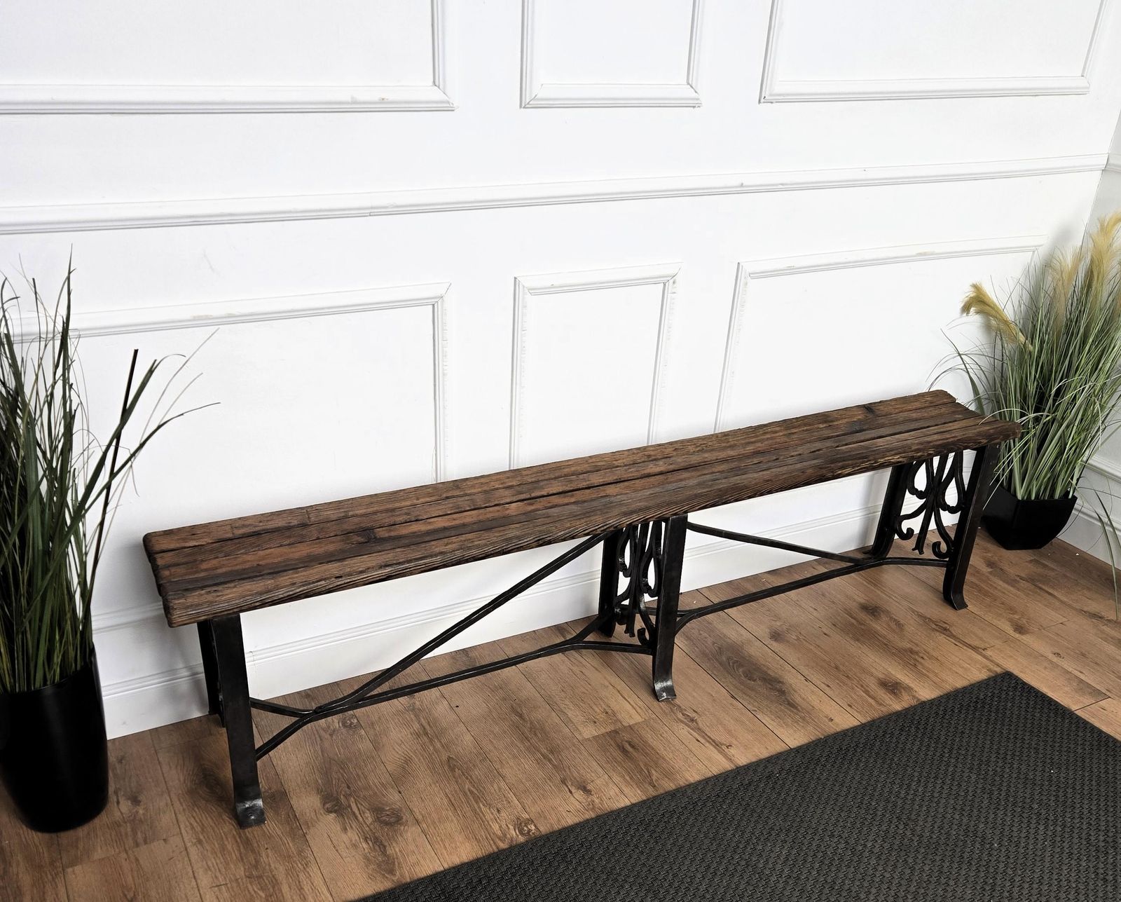 Antique Italian Cast Iron Slat Wooden Country Bench Side Table photo furniture