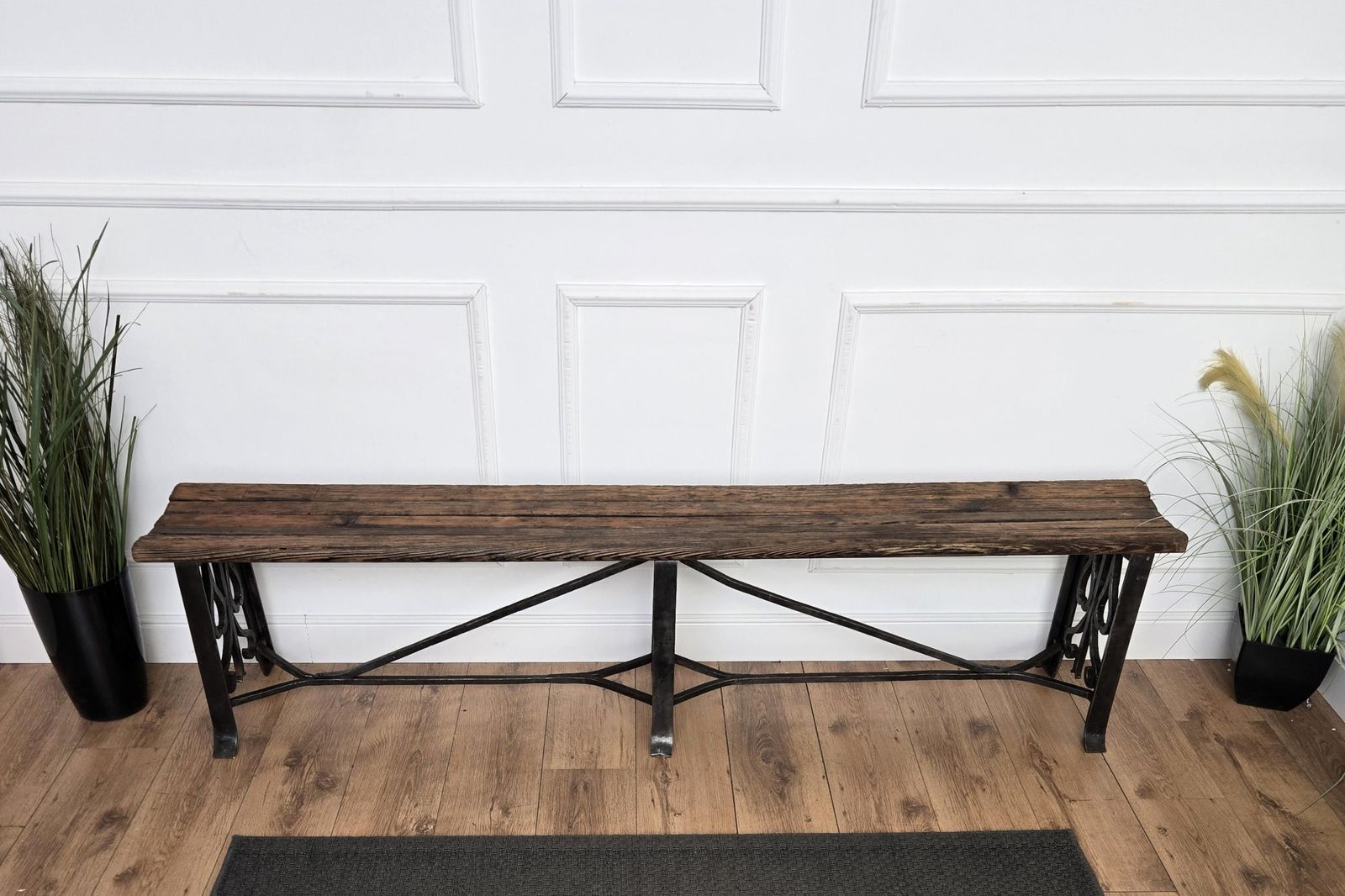 Antique Italian Cast Iron Slat Wooden Country Bench Side Table photo for sale