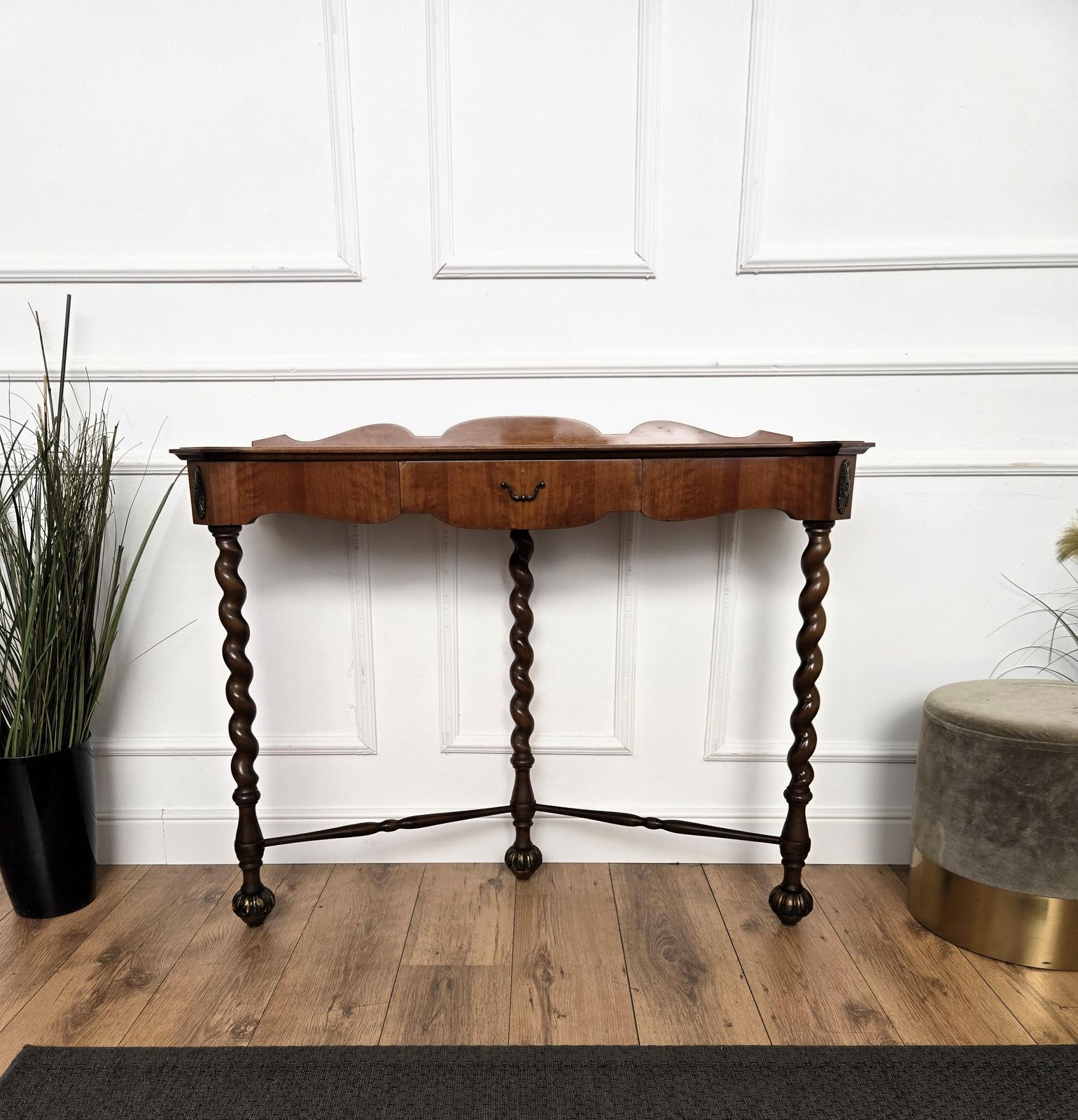 1960s Mid Century Modern Italian Barley Twisted Wood Wall Console Table photo buy
