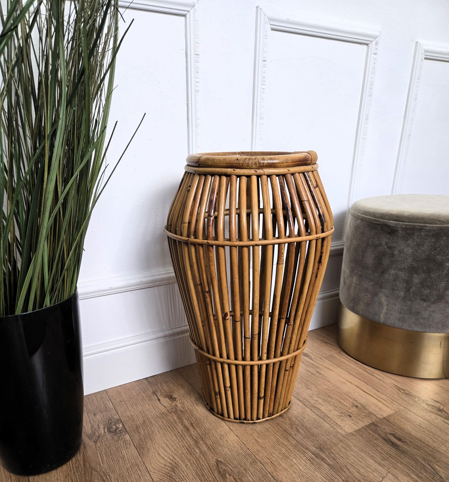1960s, Italian Bamboo Rattan Bohemian French Riviera Umbrella Stand Rack photo for sale
