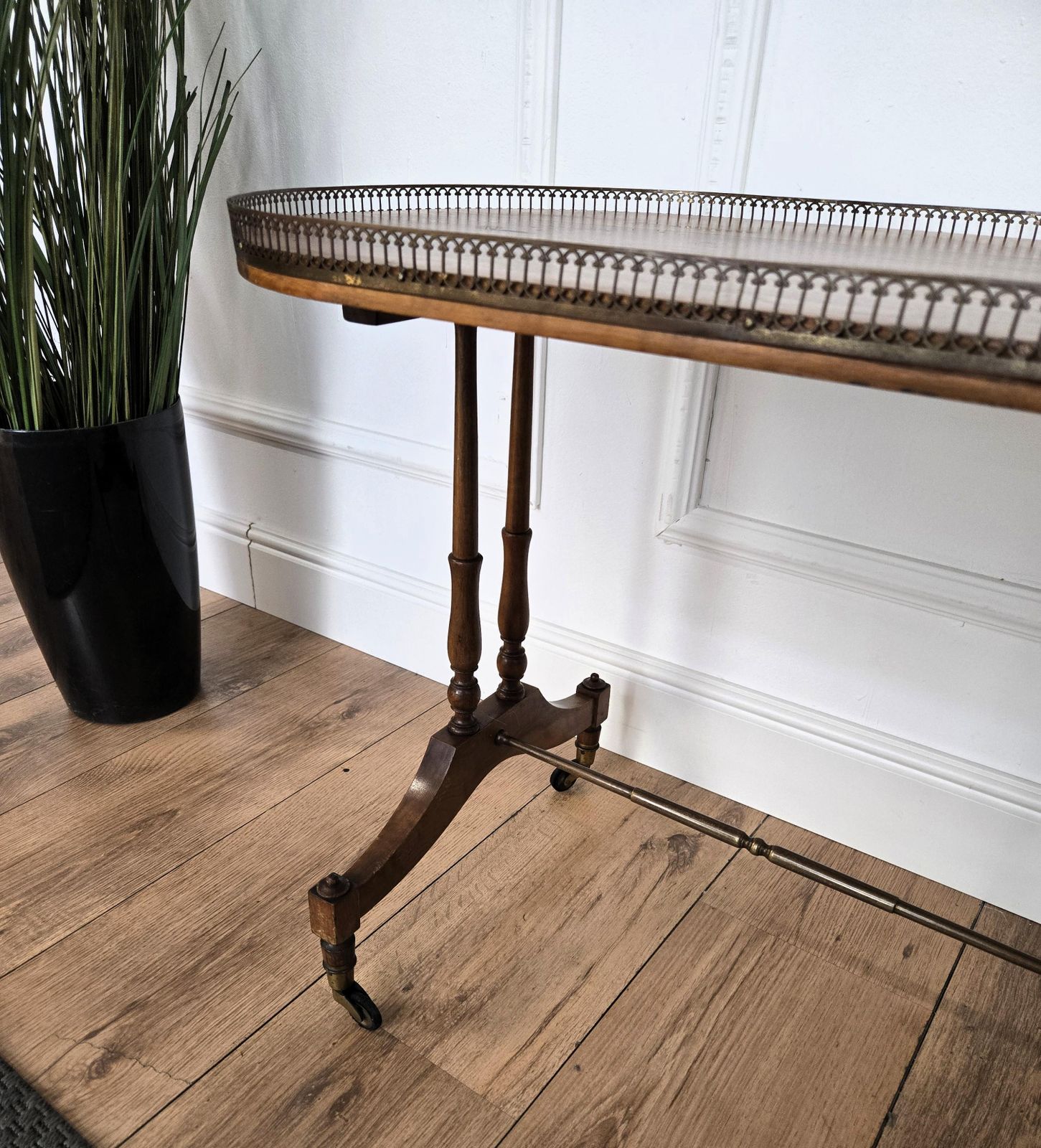 Mid Century Modern Italian Brass Wood Bar Cocktail Side Table Cart photo vintage