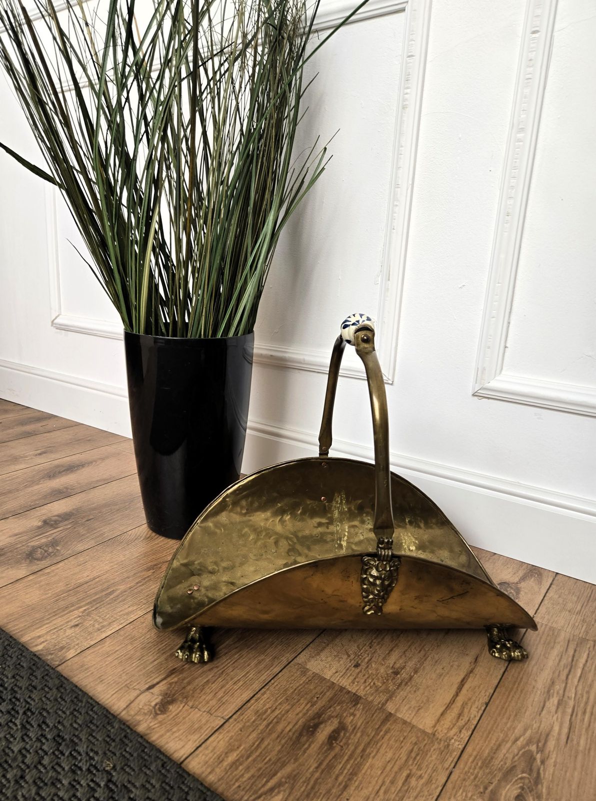 1970s Italian Gilt Brass Bronze Fireplace Wood Log Holder Rack photo vintage