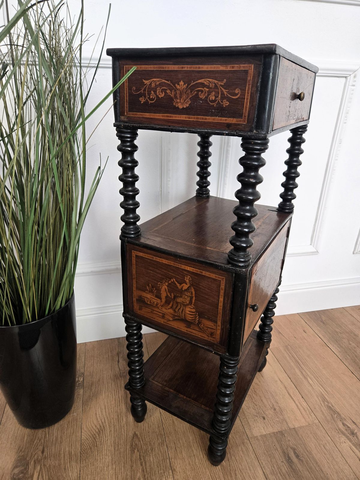 Italian Antique Marquetry Fruitwood Inlay Bobbin Turned Sofa Side Table photo buy