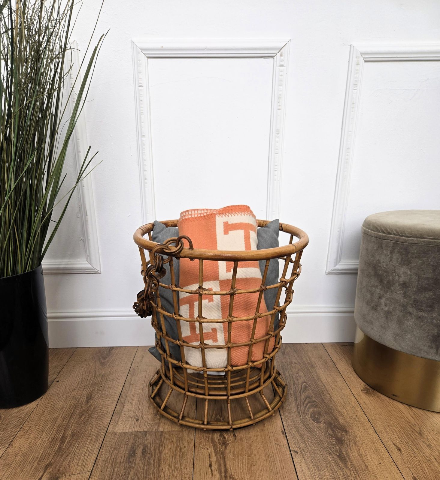 1960s Italian Bamboo Rattan Bohemian French Riviera Basket photo furniture