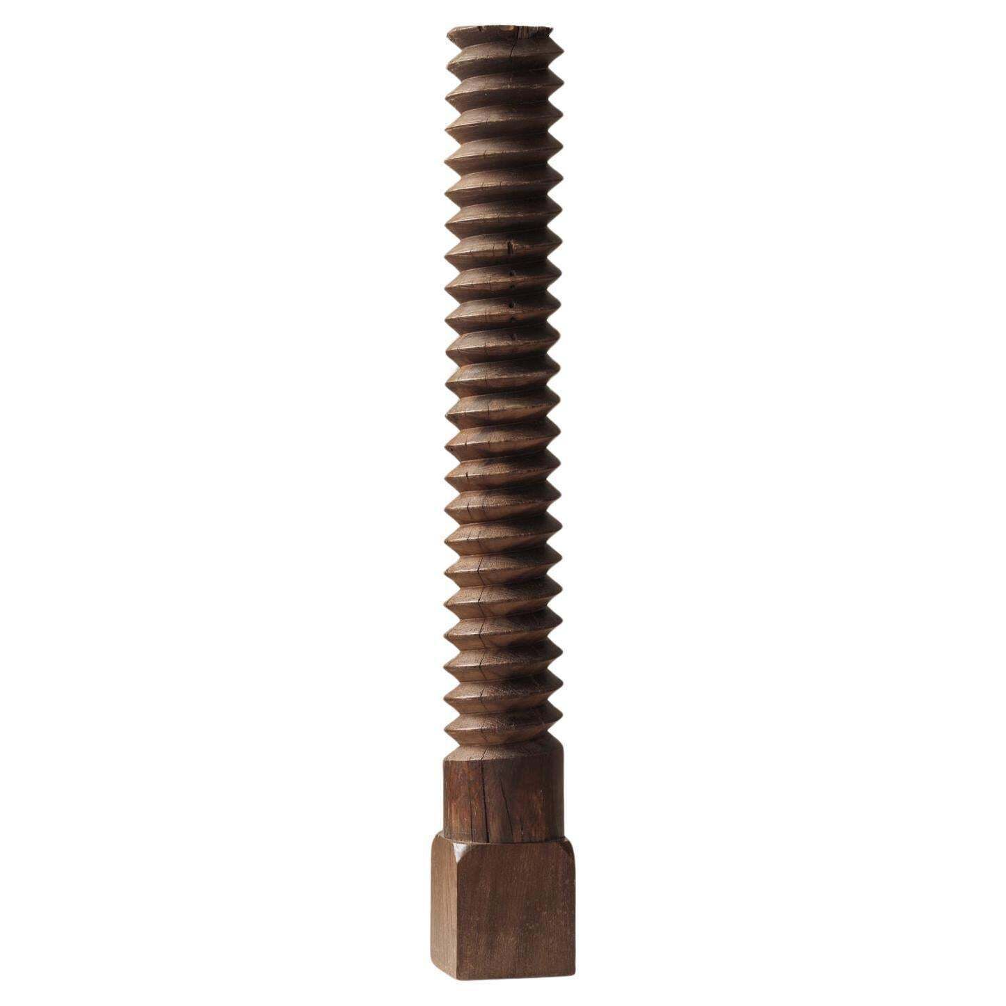 Large French Turned Oak Pedestal In The Taste Of Charles Dudouyt, France 1930s.