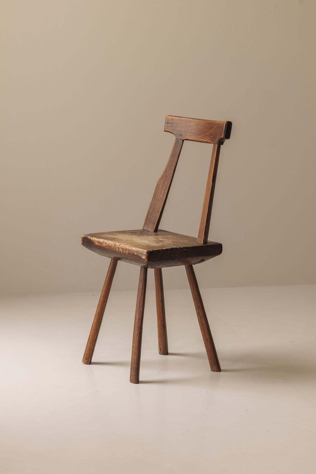 Furniture Early 19th Century Sculptural French Side Chair In Solid Oak. photo