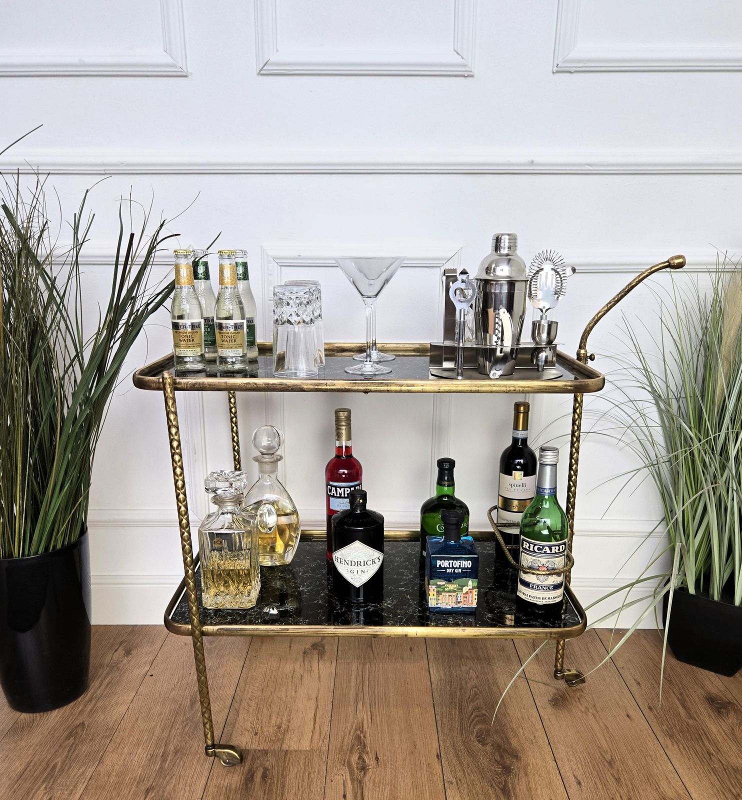 Art Deco Italian Two Tier Gilt Brass And Marble Glass Bar Cart photo furniture