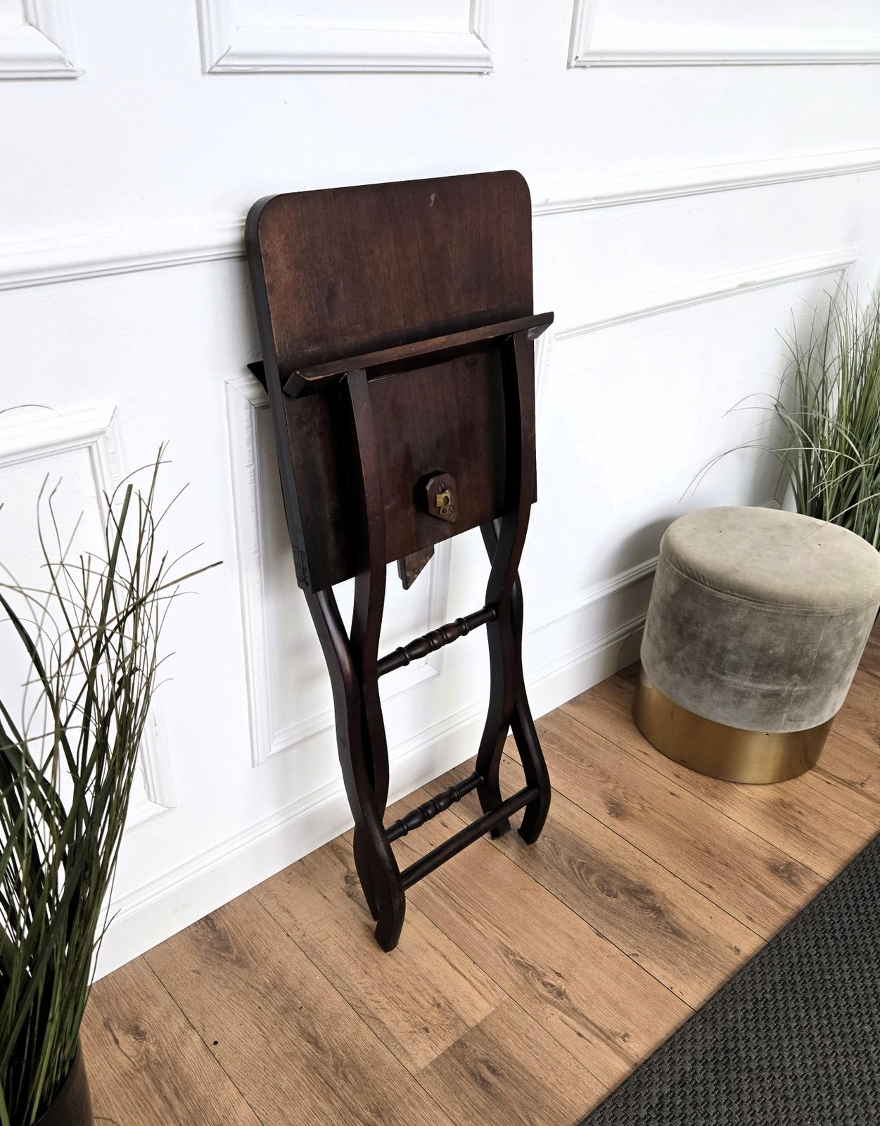 photo furniture 19th Century English Mahogany Folding Campaign Coaching Table Serpentine Legs