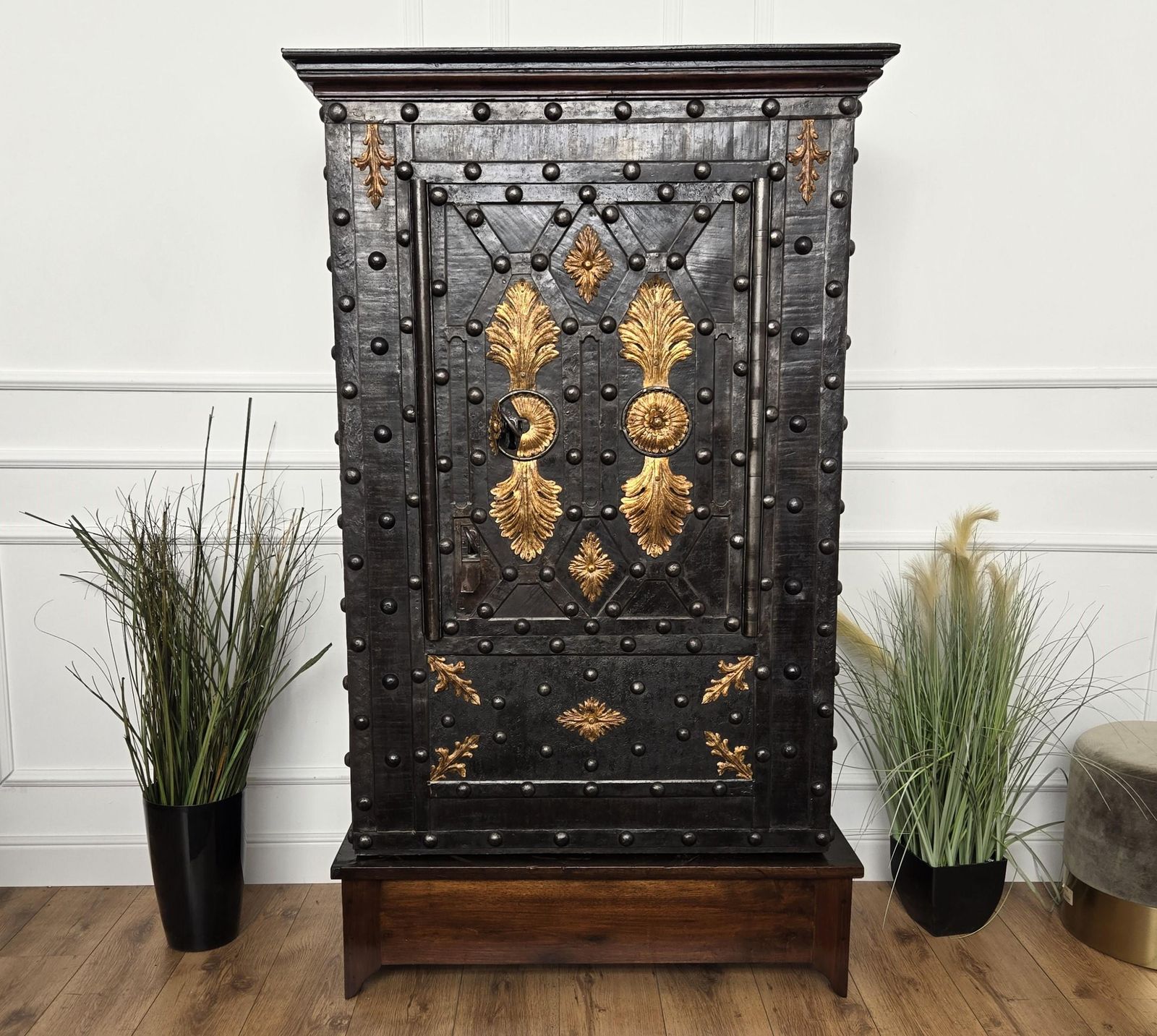 18th Century Wrought Iron Italian Hobnail Antique Safe Strong Box Cabinet photo furniture