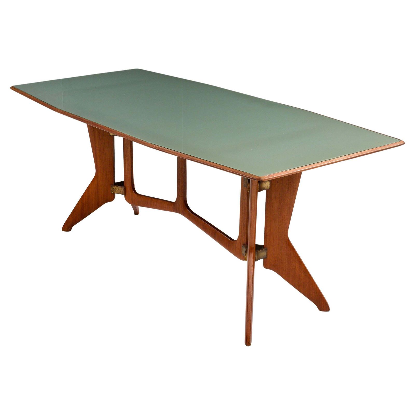 Ariberto Colombo Dining Room Table In Walnut, Glass And Brass, Italy, 1950's