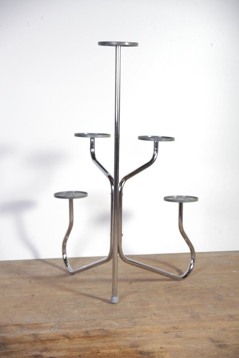 Mid Century Chrome Corner Flower Stand Or Shelf, Former Czechoslovakia, 1960s photo vinterior