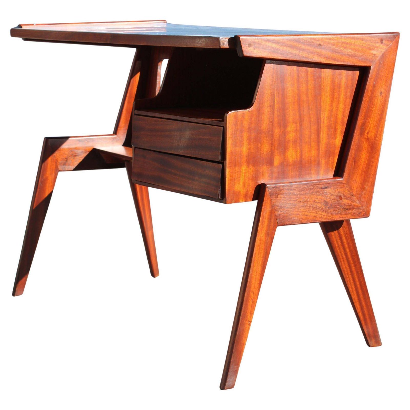 Piccolo Scrittoio Geometrico Vittorio Dassi In Legno Laminato Blu Mid Century