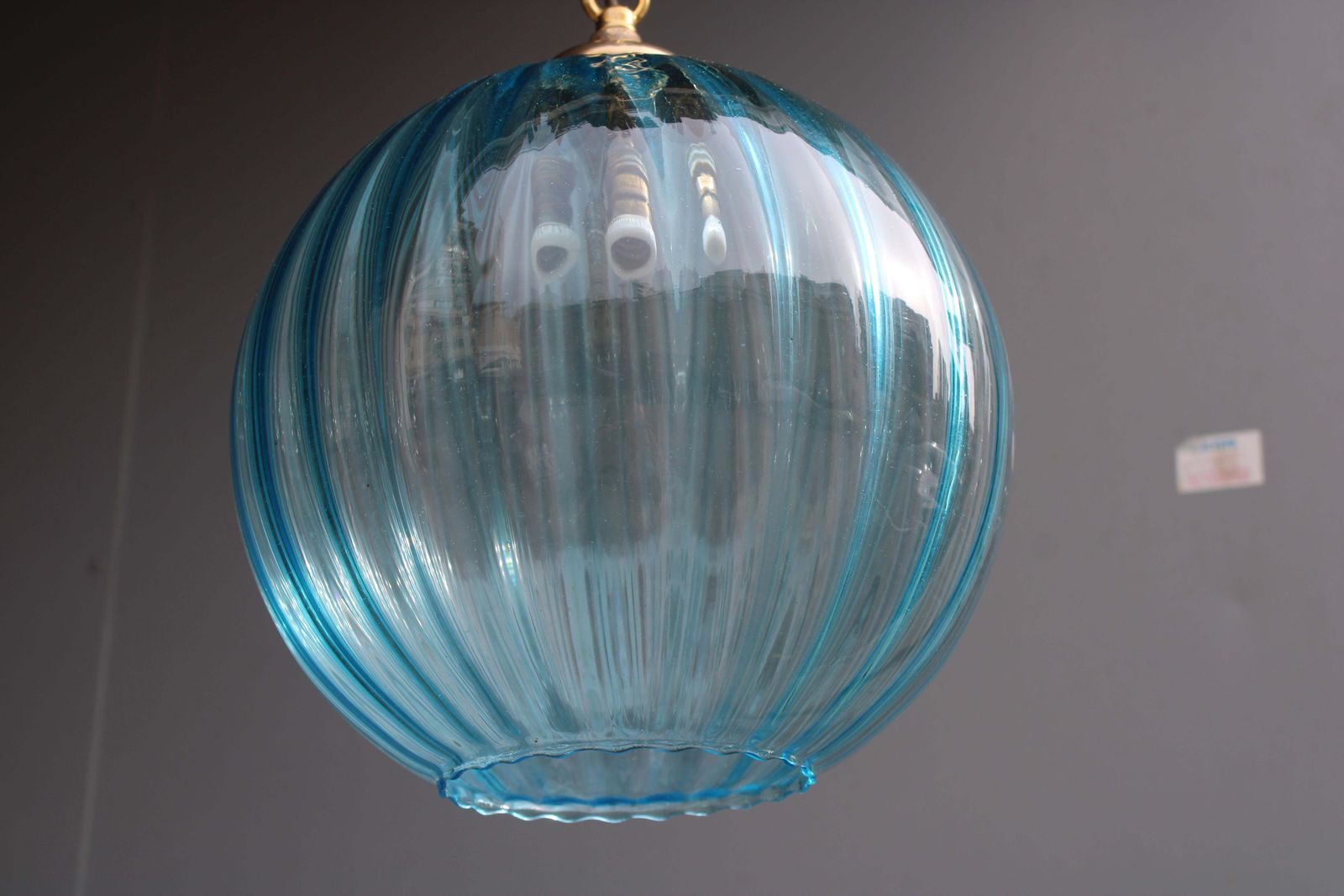 Lampadario Venini In Ottone E Vetro Di Murano Azzurro 1950s photo for sale