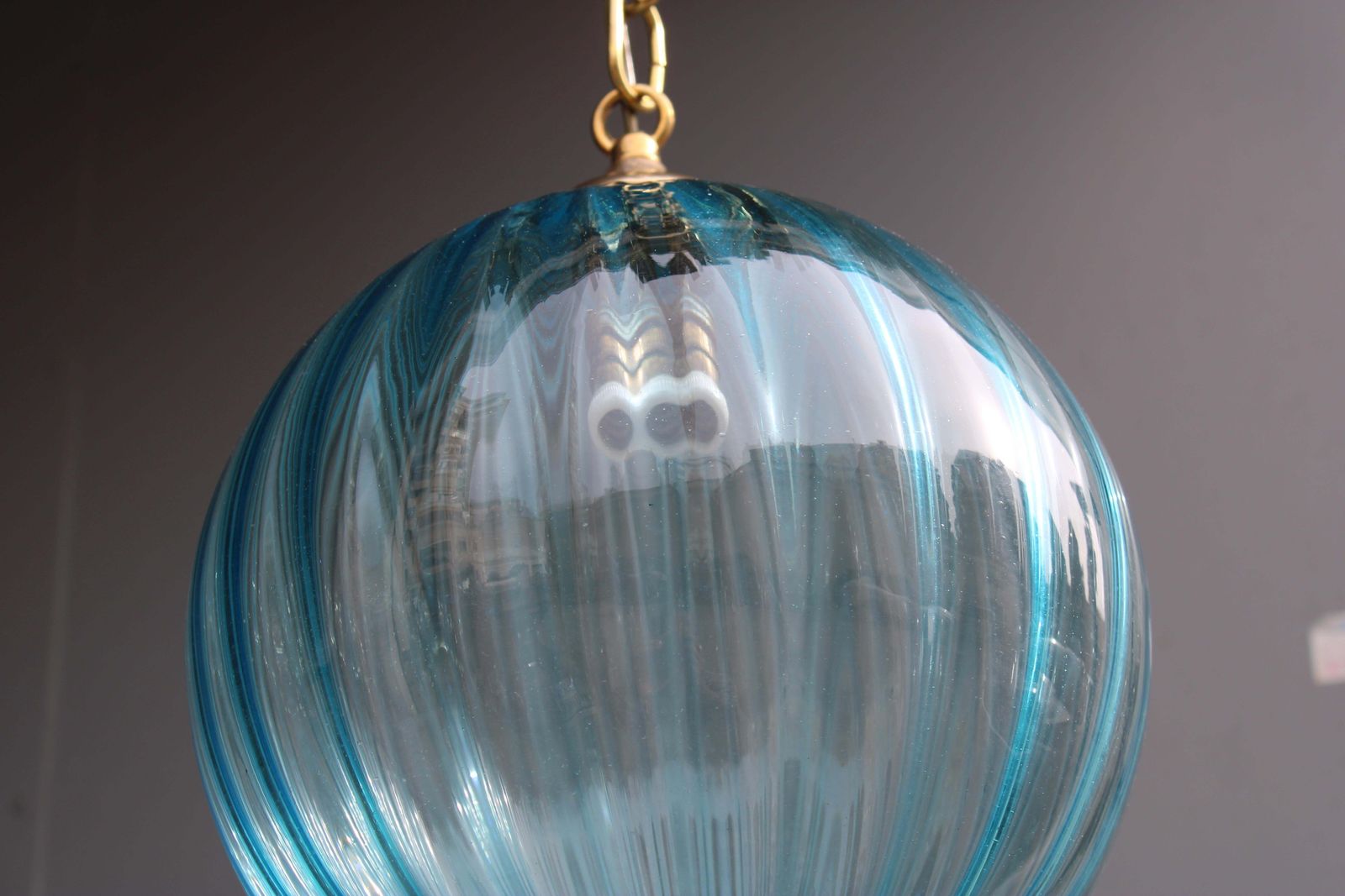 Lampadario Venini In Ottone E Vetro Di Murano Azzurro 1950s photo 1574.0
