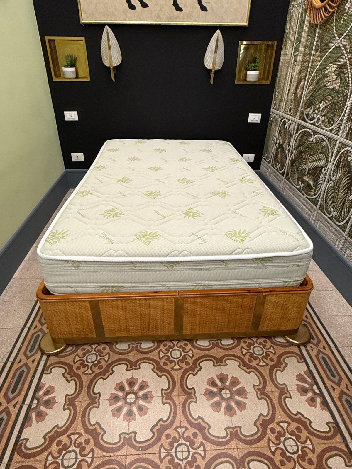 Furniture Bamboo And Brass One And A Half French Bed 1970 Italy photo