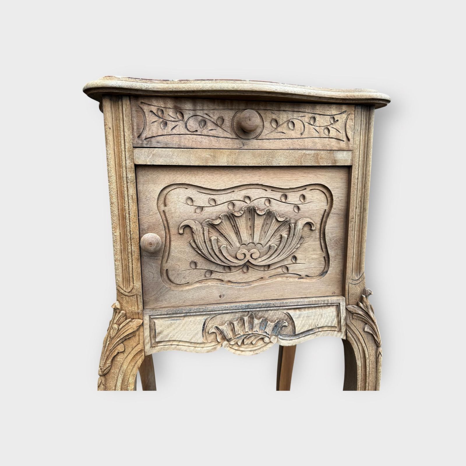Antique French Stripped Oak Ornate Bedside Table With Marble Inlay Large French Pot Cupboard With Marble Top photo 355.0
