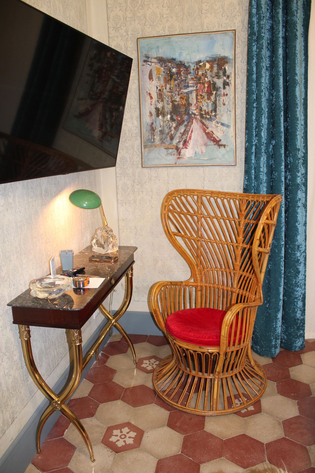 photo for sale Italian Bamboo Armchair From 1950s Lio Carminati Red Velvet Cushion