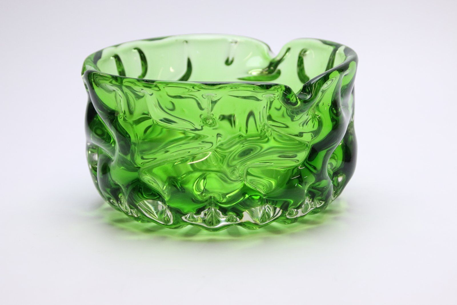 Green Glass Bowl By Pavel Hlava For Crystalex Novy Bor, Czech, 1960s