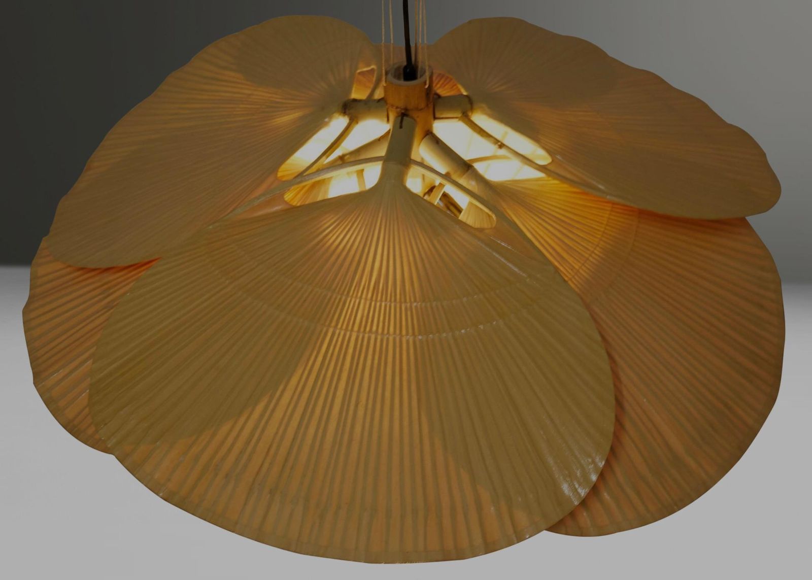 Rare Uchiwa Hana Chandelier By Ingo Maurer   Japanese Paper And Bamboo, 1970s photo vintage