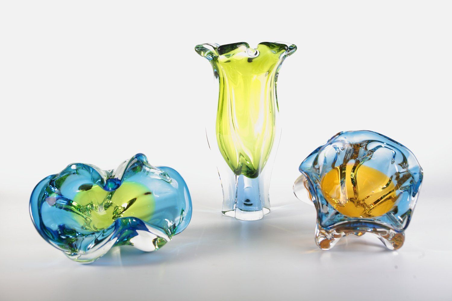 Czech Glass Vase And Bowl By Josef Hospodka For Sklarny Chribska, 1960s, Set Of 3 photo furniture