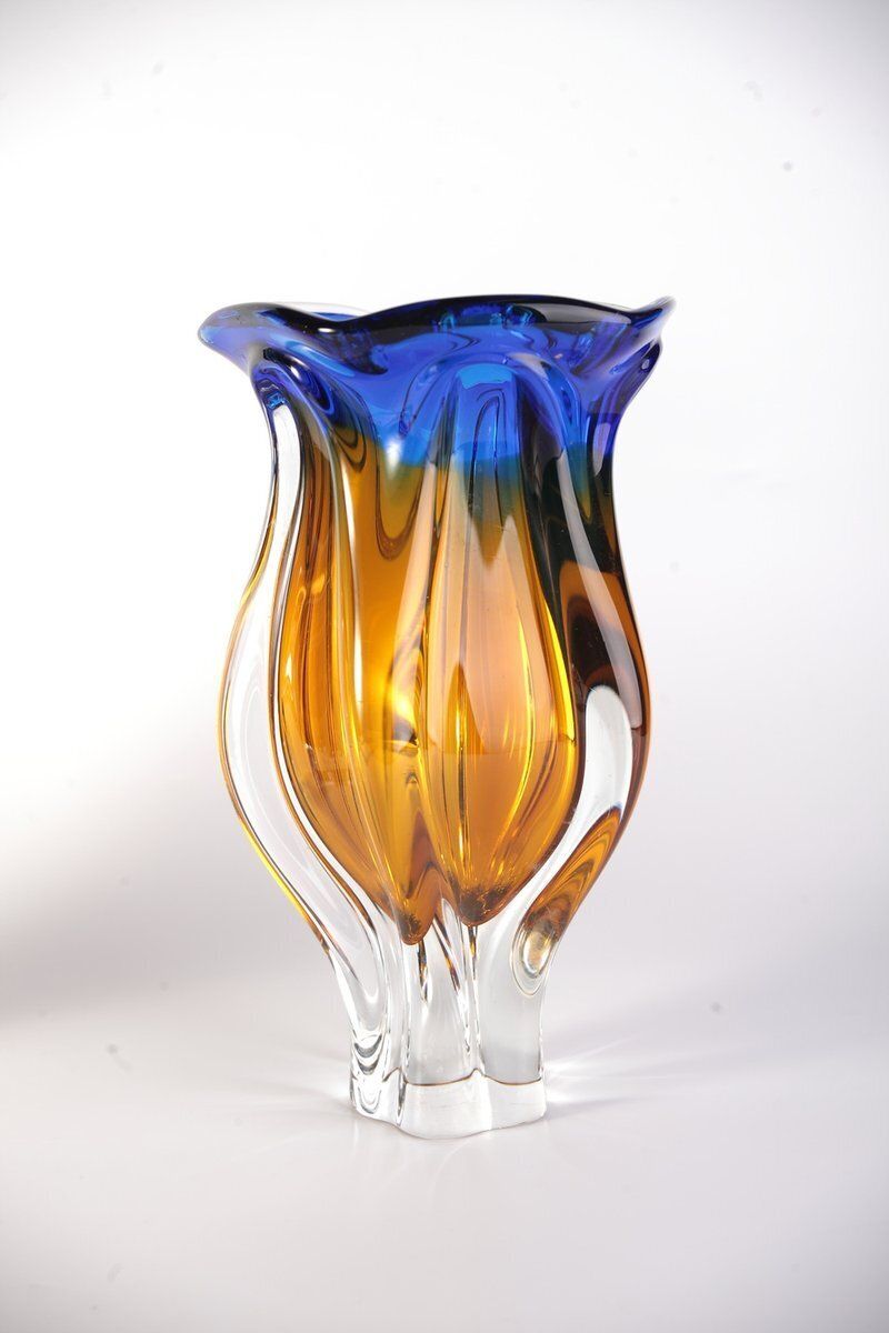 Home Decor Czech Glass Vase By Josef Hospodka For Sklarny Chribska, 1970s, Set Of 2 photo