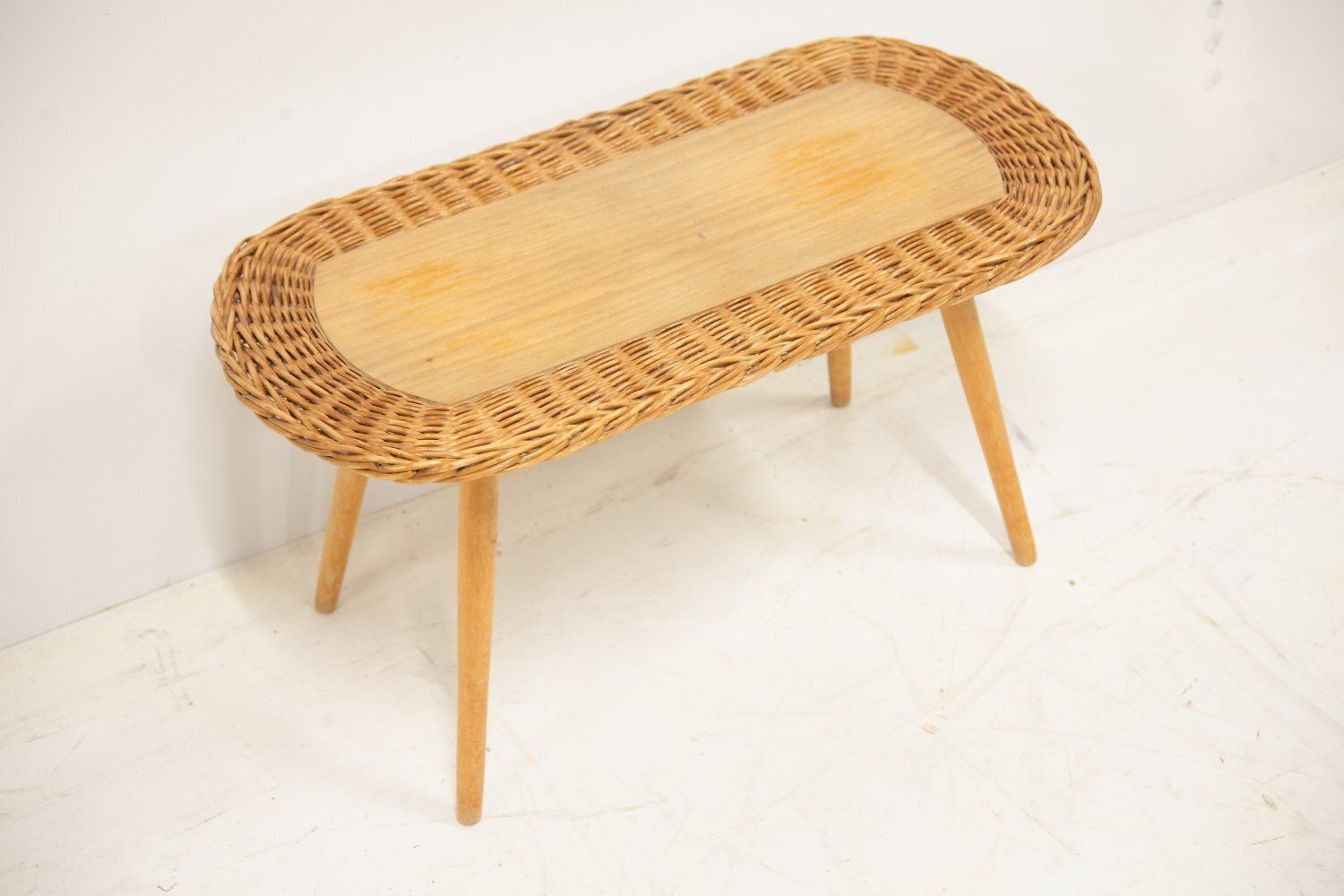 Mid Century Wicker Set Of Stool, Mirror And Coat Hanger, Former Czechoslovakia, 1970s, Set Of 3 photo buy