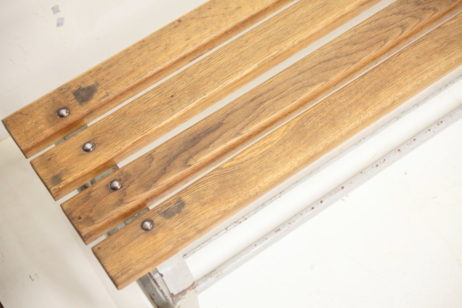 Industrial Oak And Steel Bench, 1980s photo vinterior