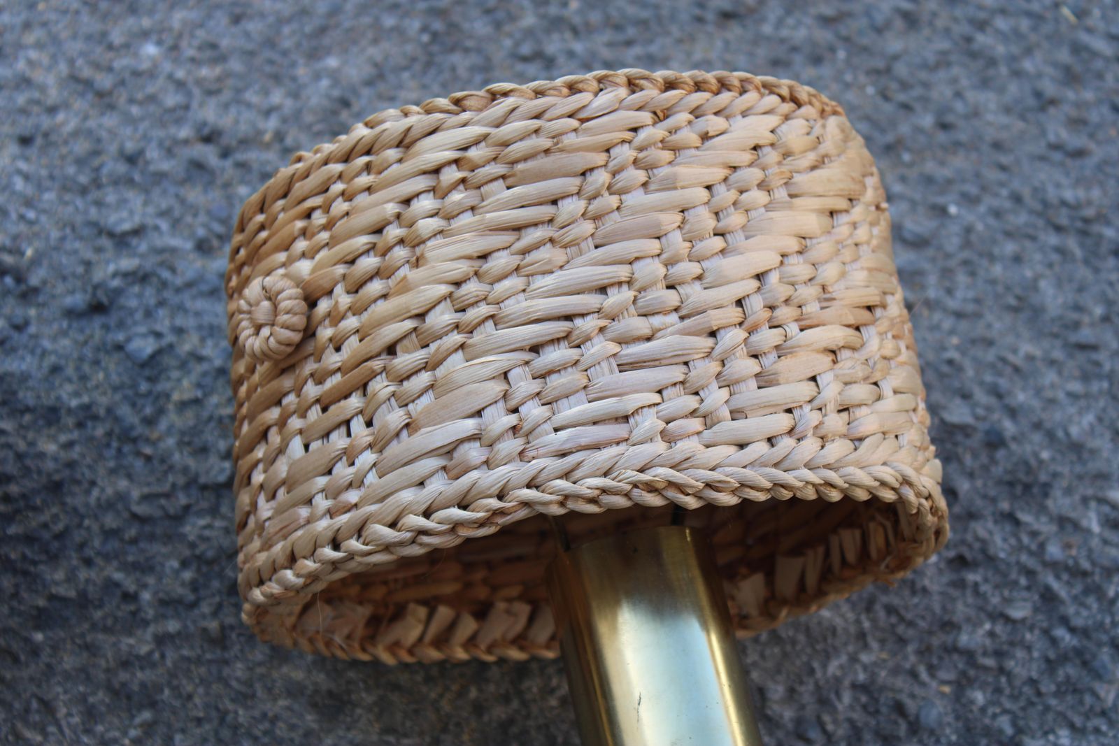 Pair Of Bedside Lamps In Brass And Straw Italy 1970s Directional photo vinterior