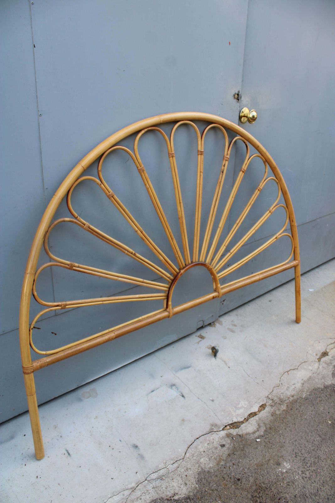 Curved Fan Bamboo Decorative Bed Italian Design 1950s Mid Century photo vinterior