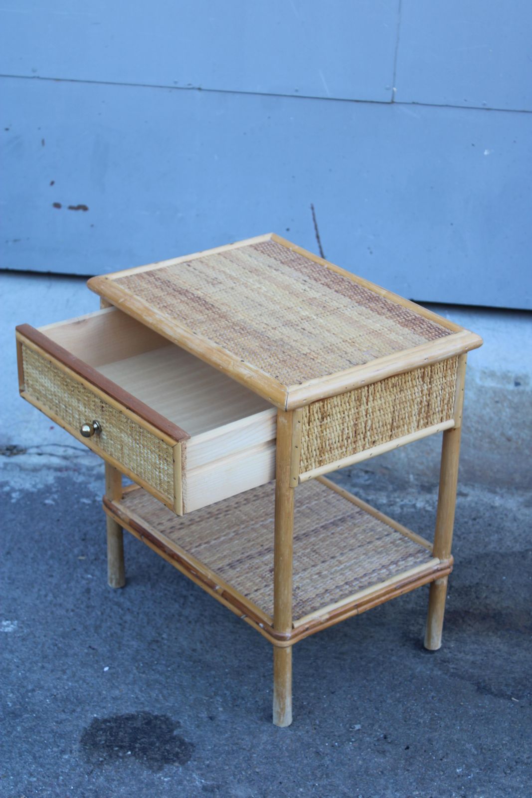 Italian Bamboo Nightstand With Drawer And Shelf Italy 1970s photo vinterior