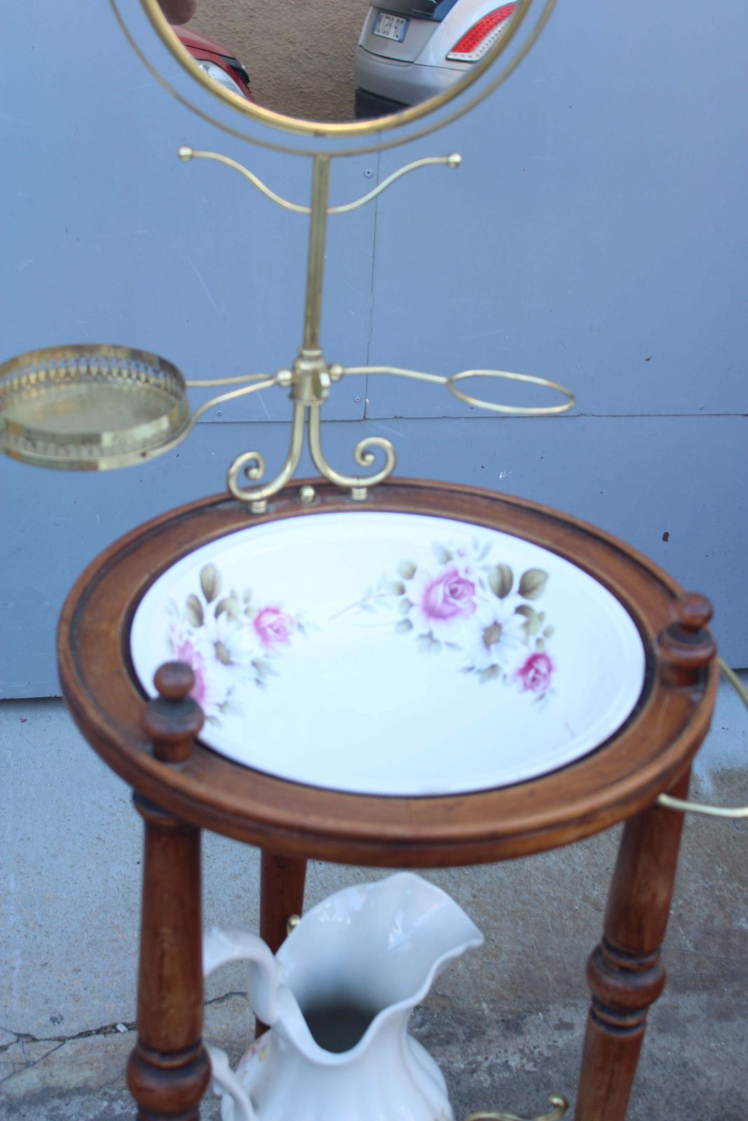 Basin With Cabinetand Mirror For Bathroom Or Bedroom In Walnut Wood And Brass photo Furniture