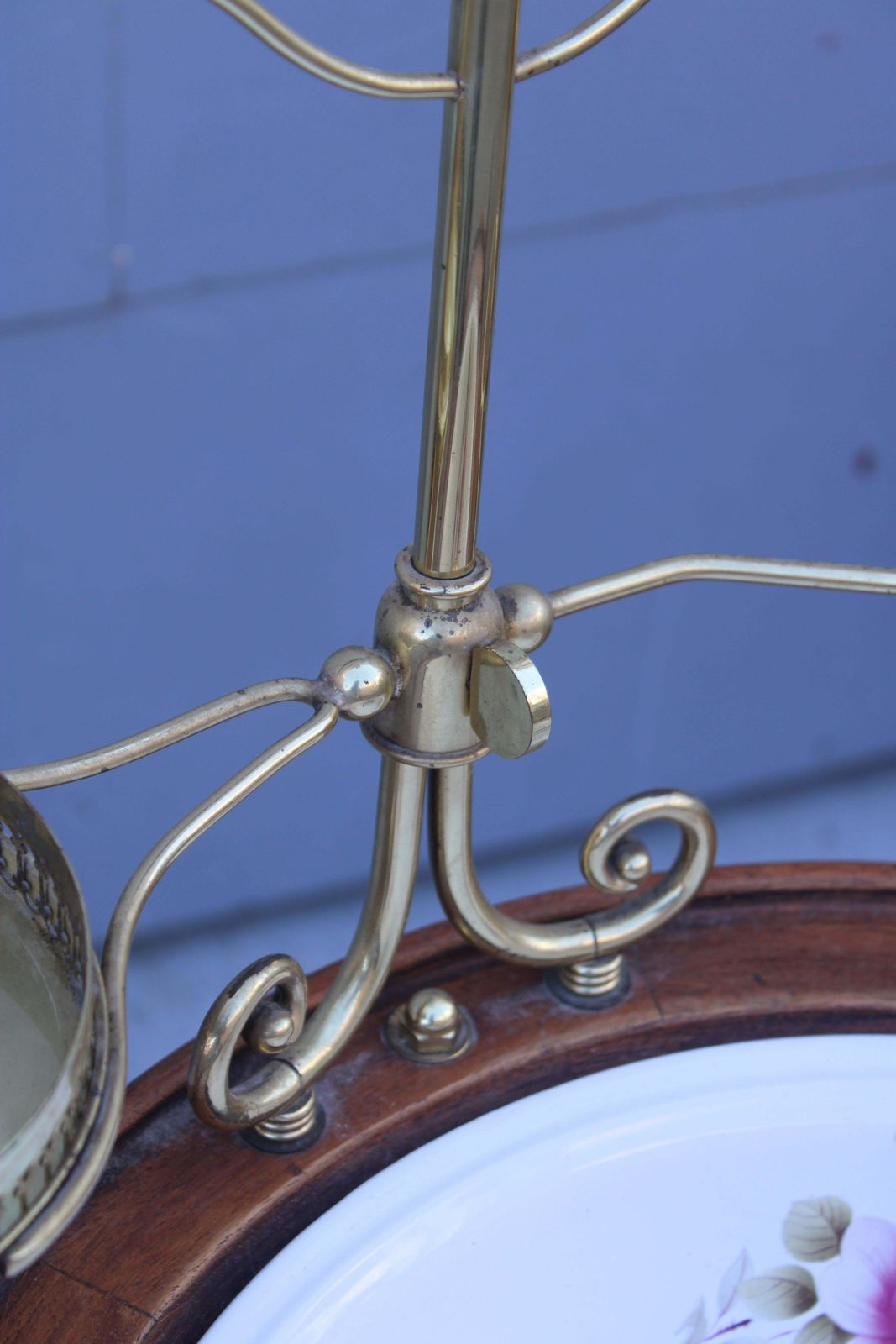 Basin With Cabinetand Mirror For Bathroom Or Bedroom In Walnut Wood And Brass photo vintage