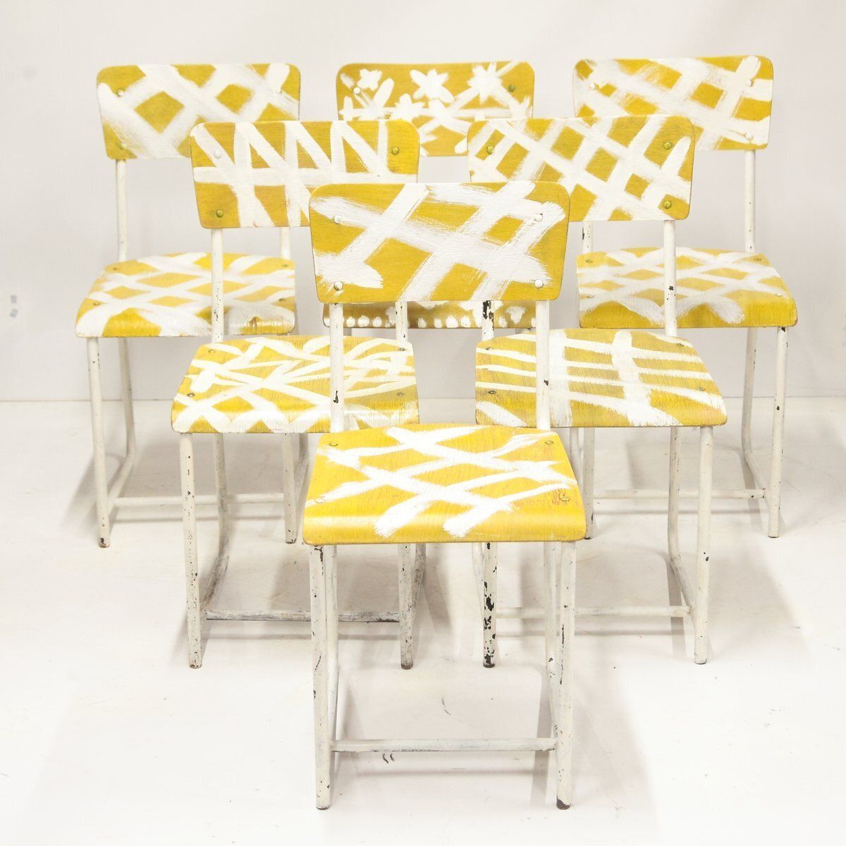 Industrial Painted School Chair, Former Czechoslovakia, 1960s, Set Of 6