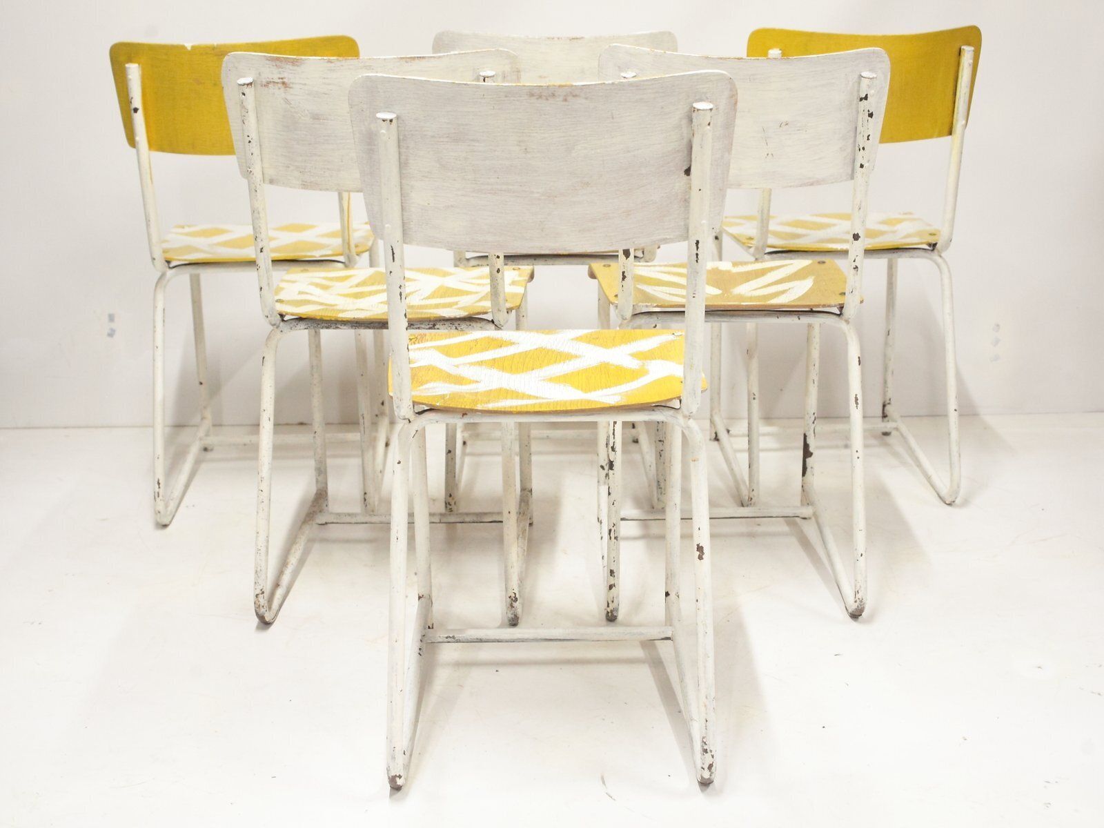 Industrial Painted School Chair, Former Czechoslovakia, 1960s, Set Of 6 photo Furniture